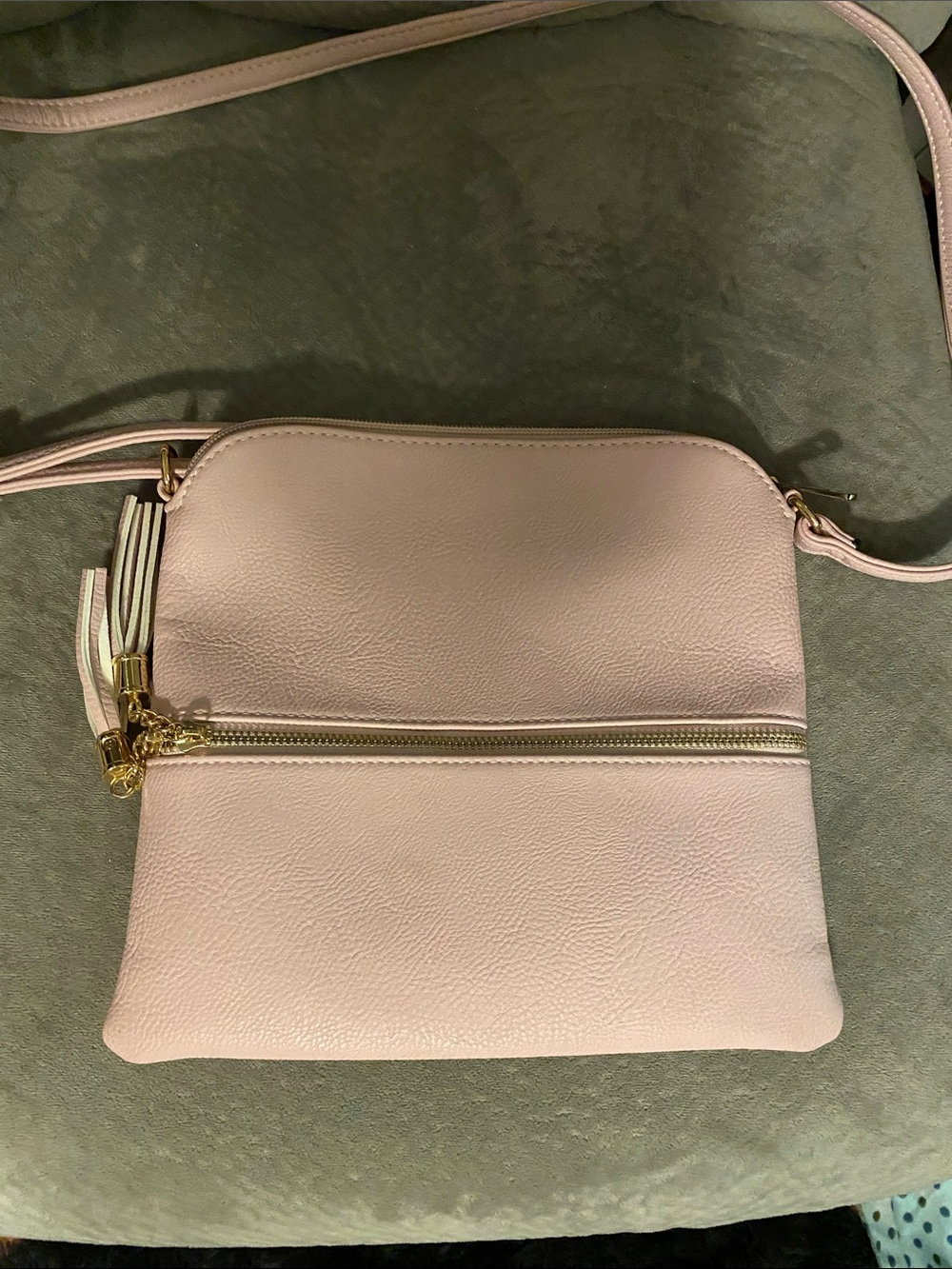 Light Pink Pebbled Crossbody Bag with Front Zip Pocket